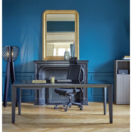 Bureau droit 170 cm ou 190 cm E-MOTION plateau verre teinté noir
