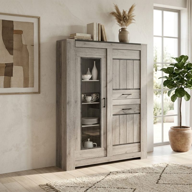 Vitrine SAWYER en décor chêne gris