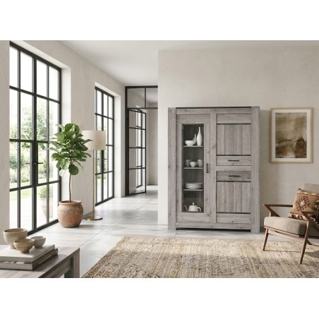 Vitrine SAWYER en décor chêne gris