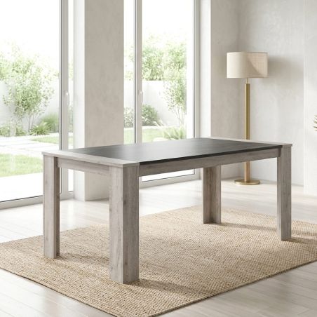 Table 180 cm SAWYER en décor chêne gris et pierre foncé