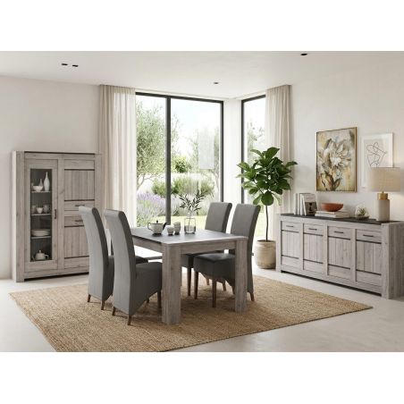 Table 180 cm SAWYER en décor chêne gris et pierre foncé