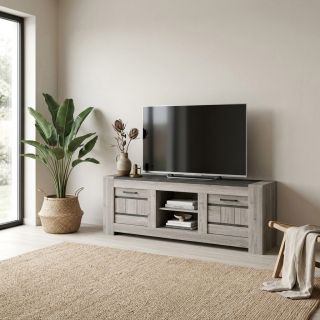 Meuble TV 155 cm SAWYER en décor chêne gris