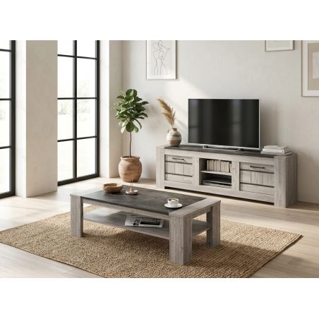 Meuble TV 155 cm SAWYER en décor chêne gris