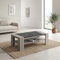 Table basse 130 cm SAWYER en décor chêne gris et imitation pierre foncé