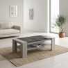 Table basse 130 cm SAWYER en décor chêne gris et imitation pierre foncé