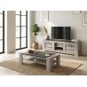 Table basse 130 cm SAWYER en décor chêne gris et imitation pierre foncé