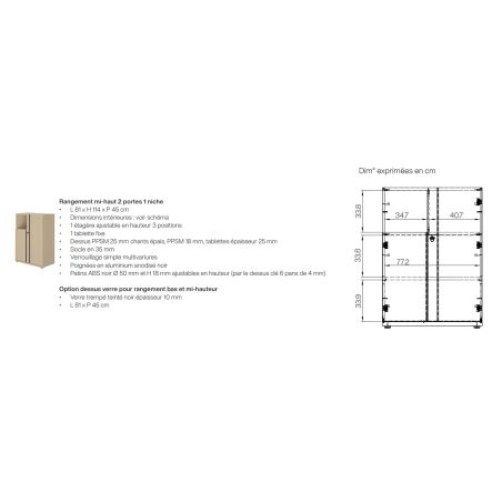 Rangement mi-haut 2 portes E-MOTION chêne structuré