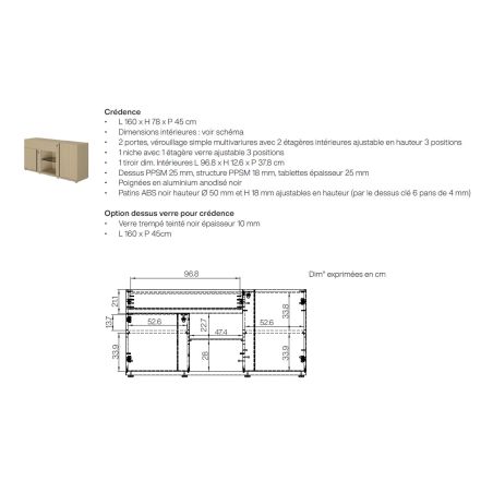 Crédence 160 cm E-MOTION chêne structuré