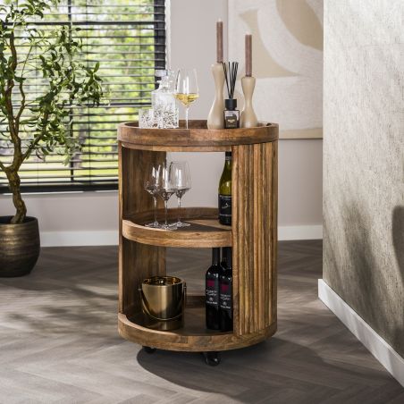 Chariot a vin WAVY en bois de manguier