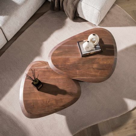 Set de 2 tables basses MELCHIOR en acacia brun