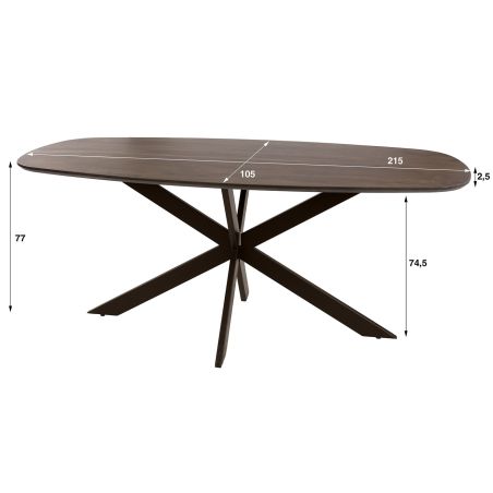 Table ovale MAXIME BRUN 215 cm en acacia massif brun chaud