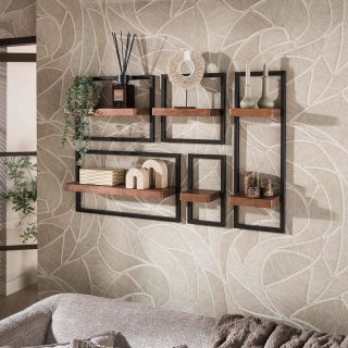 Set de 5 étagères murales TALOS en bois d'acacia brun et métal
