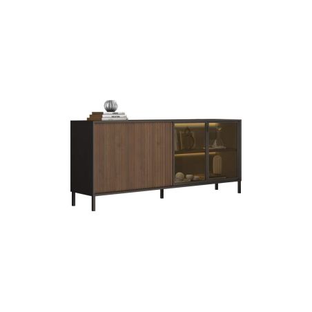Buffet 205 cm DENZEL avec 4 portes en décor lave et chêne mercure