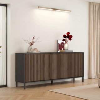 Buffet 205 cm DENZEL avec 4 portes en bois cannelé décor lave / chêne mercure