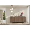 Buffet 205 cm DENZEL avec 4 portes en bois cannelé décor lave / chêne mercure