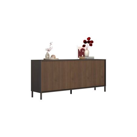 Buffet 205 cm DENZEL avec 4 portes en bois cannelé décor lave / chêne mercure
