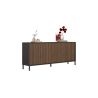 Buffet 205 cm DENZEL avec 4 portes en bois cannelé décor lave / chêne mercure