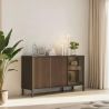 Buffet 155 cm DENZEL cadre alluminium avec 2 portes en bois cannelé et 1 porte vitrée
