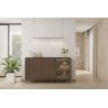 Buffet 155 cm DENZEL cadre alluminium avec 2 portes en bois cannelé et 1 porte vitrée