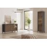 Buffet 155 cm DENZEL cadre alluminium avec 2 portes en bois cannelé et 1 porte vitrée