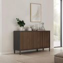 Buffet 155 cm DENZEL avec 3 portes en bois cannelé décor lave / chêne mercure