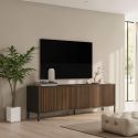Meuble TV 205 cm DENZEL avec 4 portes en bois cannelé décor lave / chêne mercure