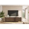 Meuble TV 205 cm DENZEL avec 4 portes en bois cannelé décor lave / chêne mercure