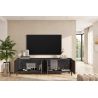 Meuble TV 205 cm DENZEL avec 4 portes en bois cannelé décor lave / chêne mercure