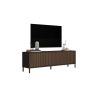 Meuble TV 205 cm DENZEL avec 4 portes en bois cannelé décor lave / chêne mercure