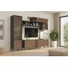 Meuble TV 205 cm DENZEL avec 4 portes en bois cannelé décor lave / chêne mercure