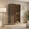 Meuble TV 205 cm DENZEL avec 4 portes en bois cannelé décor lave / chêne mercure