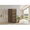 Meuble TV 205 cm DENZEL avec 4 portes en bois cannelé décor lave / chêne mercure