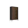 Meuble TV 205 cm DENZEL avec 4 portes en bois cannelé décor lave / chêne mercure