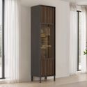 Vitrine 54 cm DENZEL avec 1 porte vitrée en bois cannelé éclairage LED inclus