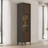 Vitrine 54 cm DENZEL avec 1 porte vitrée en bois cannelé éclairage LED inclus