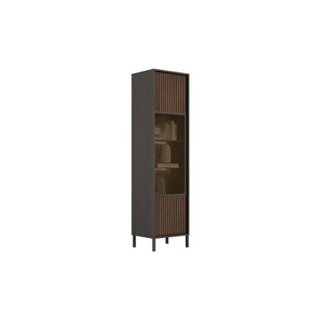 Vitrine 54 cm DENZEL avec 1 porte vitrée en bois cannelé éclairage LED inclus