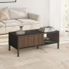 Table basse 205 cm DENZEL avec 4 portes en bois cannelé décor lave / chêne mercure