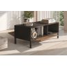 Table basse 205 cm DENZEL avec 4 portes en bois cannelé décor lave / chêne mercure