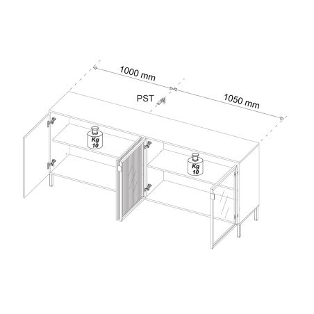 Buffet 205 cm DENZEL avec 2 portes pleines et 2 portes vitrées avec éclairage LED inclus