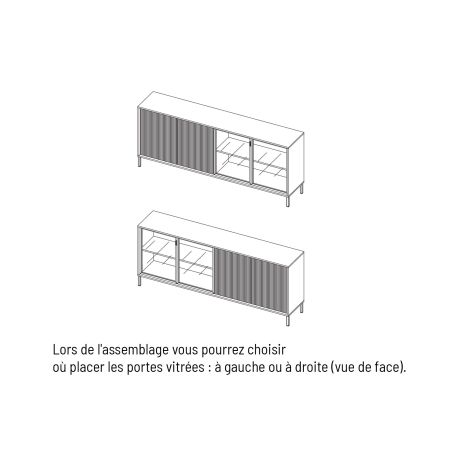 Buffet 205 cm DENZEL avec 2 portes pleines et 2 portes vitrées avec éclairage LED inclus
