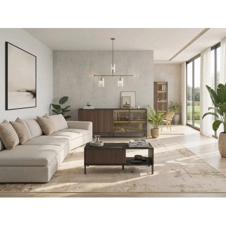 Buffet 205 cm DENZEL avec 2 portes pleines et 2 portes vitrées avec éclairage LED inclus