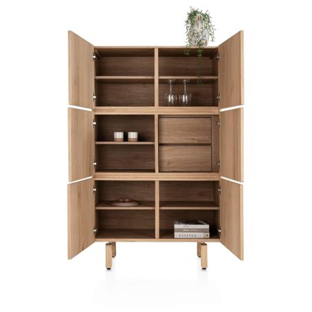 Armoire AZULO 100 cm 6 portes (+ 2 tiroirs a l'interieur) en placage chêne couleur sable naturel - Henders and Hazel