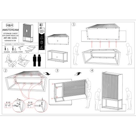 Amsterdam, armoire 120 cm - 2 portes + 2 tiroirs (+ LED) - Henders and Hazel
