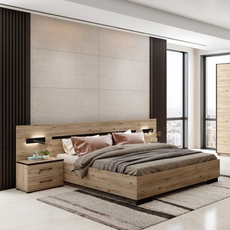 Litadulte 160 cm DANIEL en décor chêne cuivre avec éclairage LED inclus