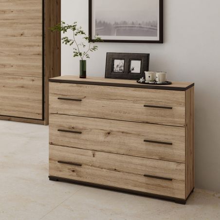 Commode DANIEL en décor chêne cuivre avec 3 tiroirs
