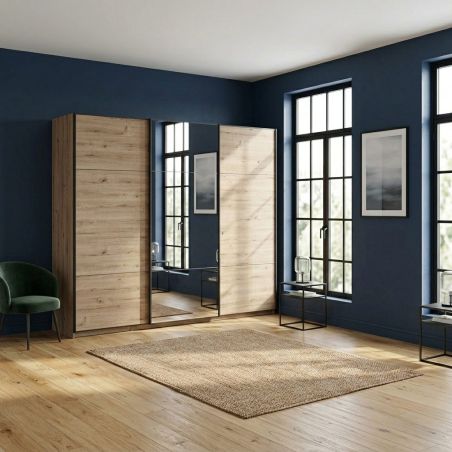 Armoire 244 cm DANIEL avec 3 portes coulissantes en décor chêne cuivre