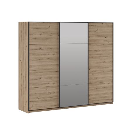 Armoire 244 cm DANIEL avec 3 portes coulissantes en décor chêne cuivre