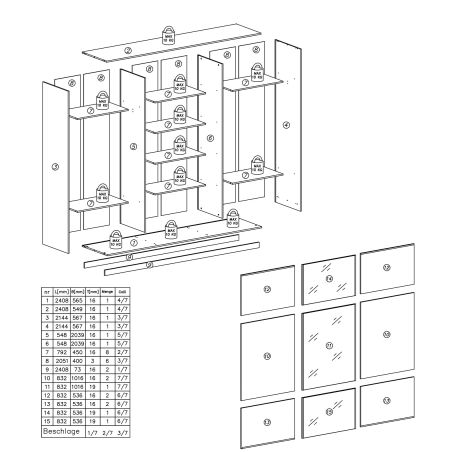 Armoire 244 cm DANIEL avec 3 portes coulissantes en décor chêne cuivre