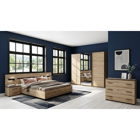 Armoire 244 cm DANIEL avec 3 portes coulissantes en décor chêne cuivre