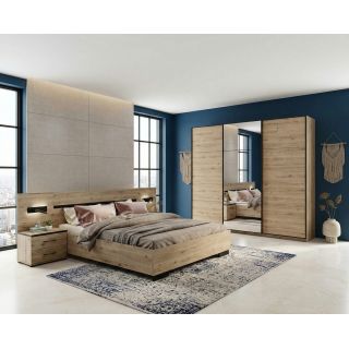 Chambre adulte DANIEL avec armoire 3 portes couissantes en décor chêne cuivre